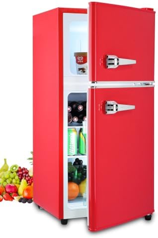 KRIB BLING Mini Fridge With Freezer,Refrigerator With 2 Doors,7- Level Adjustable Thermostat, Removable Glass Shelves For Bedroom, Office, Kitchen, Apartment, Dorm, 3.5 Cu. Ft Red by KRIBBLING