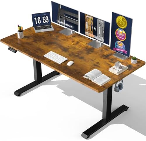 Veken 63"x28" Wider Large Standing Desk, Electric Height Adjustable, Brown by Veken