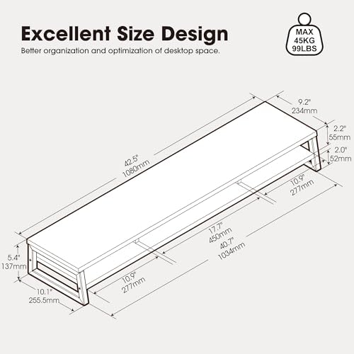 Fenge Dual Monitor Riser for Desk, Open Shelf with 3 Storage Compartments - Image 3