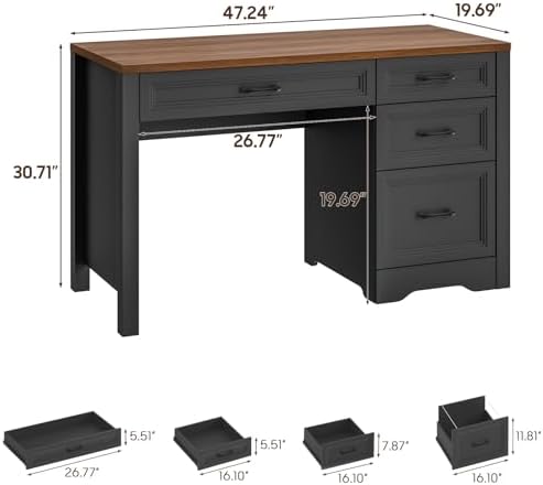 Vabches Farmhouse Executive Desk with Storage and Ample File Drawer, Rustic Large Home Writing Desk for Bedroom, Dark Brown - Image 2