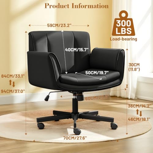 HeroSet Criss Cross Chair with Wheels & Armrests,Comfy Wide Vanity Chair,Scratch-Resistant Pu Leather Cross Legged Desk Chair,Height Adjustable Computer Office Desk Chairs for Home,Makeup,Bedroom - Image 2