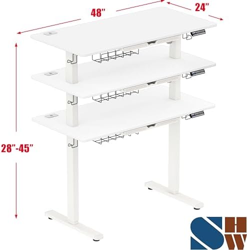 SHW 48-Inch Electric Height Adjustable Standing Desk w/Drawer, White - Image 3