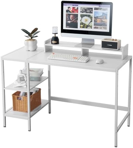 MINOSYS 47-inch Computer Desk with Storage Shelf - Ideal Gaming Desk for Bedrooms, Small Spaces, and Home Offices Modern Writing Desk for PCs,White Table. by MINOSYSfurniture