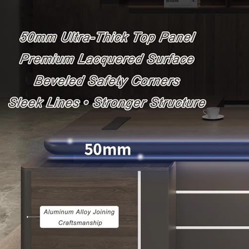 Executive Office Desk with Storage Cabinet,Modern l Shaped Executive Desk,50MM Thick Desktop for CEO Office, Reception & Commercial Workspace - Image 3