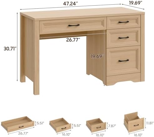Vabches Farmhouse Executive Desk with Storage and Ample File Drawer, Rustic Large Home Writing Desk for Bedroom, Natural - Image 2