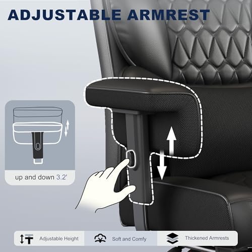 Misolant Big and Tall Office Chair with Footrest, High Back Executive Desk Chair with Adjustable Lift Armrest, 155°Recline，Lumbar Support Pillow, Faux Leather Gaming Chairs for Home or Office Black - Image 5