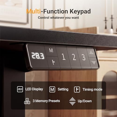YDN Electric Standing Desk Adjustable Height, 63 x 24 Inches Sit Stand up Desk with Memory Presets & Cable Management, Home Office Desk for Office & Computer Workstation, Black Frame/Black Top - Image 5