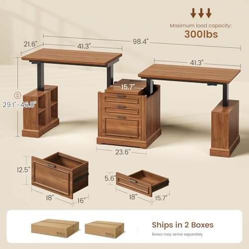 SEDETA 98.4'' Standing Two Person Desk with 3 Drawers, Storage Cabinet - Image 2