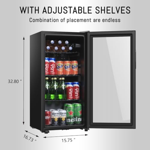 HAILANG Beverage Refrigerator, 3.2 Cu.Ft, Mini Fridge with Glass Door for Soda Beer, Freestanding Beverage Cooler for Office, Bar, Adjustable Shelving&Adjustable Foot - Image 5