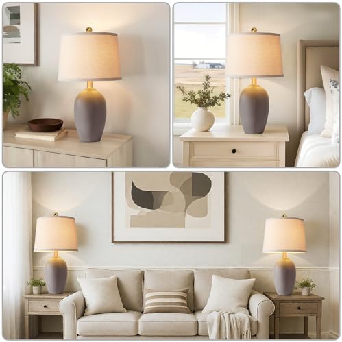 AIEAMPDO 21'' Set of 2 Farmhouse Ceramic Small Table Lamps for Living Room Bedroom, Nightstand Rustic Brown Desk Lamp for Bedside End Table Entryway, 2 LED Bulbs Included - Image 5