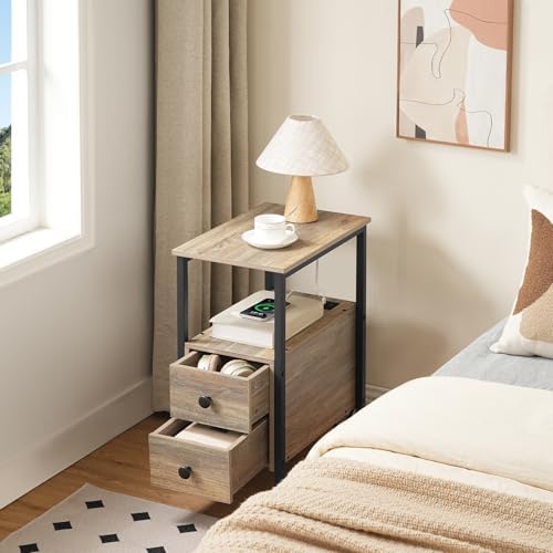 HOOBRO End Table with Charging Station, Narrow Side Table with 2 Drawer & USB Ports & Power Outlets, Nightstand for Small Spaces, for Living Room, Bedroom, Sapphire Brown UC541BZ01 - Image 5
