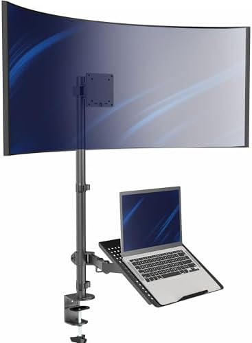 VIVO Extra Tall Desk Mount for up to 49 inch Ultrawide and Tray for up to 17 inch Laptop, Clamp-on Adjustable Stand Holds 44 lb Screens, VESA up to 100x100, Black, STAND-V012C by VIVO