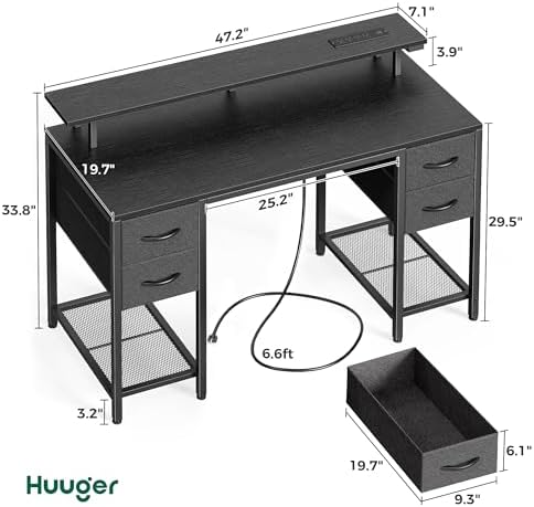 Huuger 47 inch Computer Desk with Power Outlets & 4 Drawers - Image 2