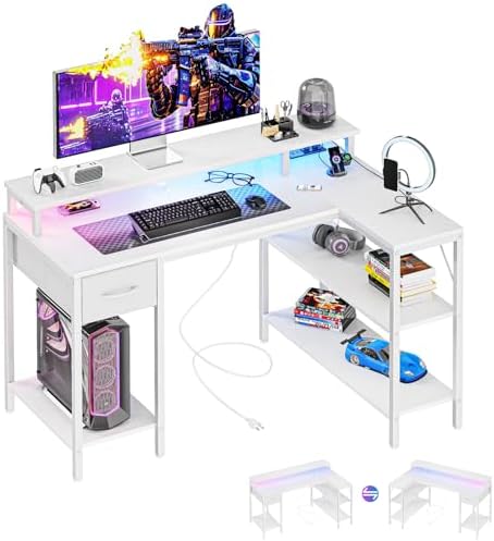DUMOS 47 Inch Gaming Desk, Monitor Stand, LED Lights, Storage Shelves by DumosLifestyle