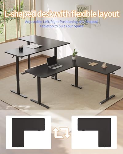 YIHAYO L Shaped Standing Desk Adjustable Height, 63 x 55 Inches Electric Corner Standing Desk, Black - Image 5