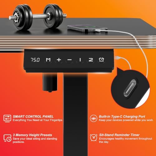 48 Inch Standing Desk with Wheels, USB-C Port, Cable Management - Image 5