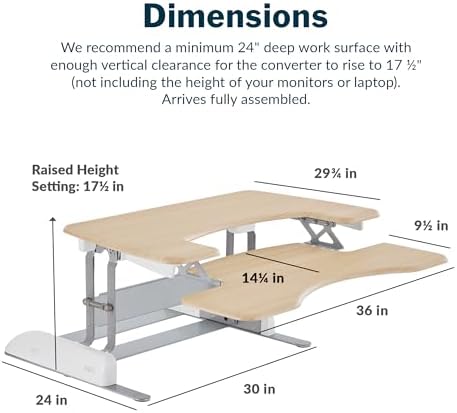 Vari VariDesk Pro Plus 36 Standing Desk Converter – 11 Height Settings + Spring Lift, 2 Tier Design, Keyboard Tray, Fits Desktops 36” Wide x 26.5" Deep – Delivers Fully Assembled (Light Wood) - Image 2