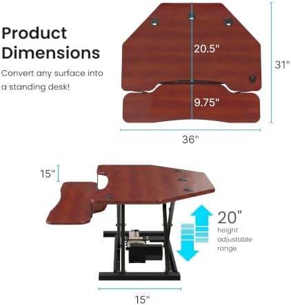 VERSADESK PowerPro 36 Inch Electric Corner Standing Desk Converter, Motorized Height Adjustable Sit-Stand Desk Riser, Dual Monitor & Laptop Workstation with Keyboard Tray, Cherry - Image 3