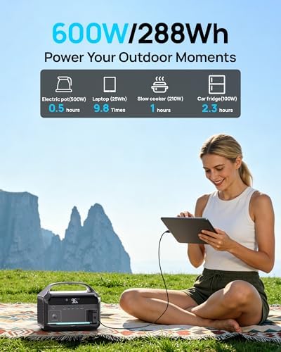 DaranEner Portable Power Station 600W, 288Wh LiFePO4 Battery Backup Power w/2×600W AC Outlets (1200W Surge), 2.2H Fast Charging, Solar Generator for Outdoor Camping/RVs/Home Emergency (Solar Optional) - Image 2