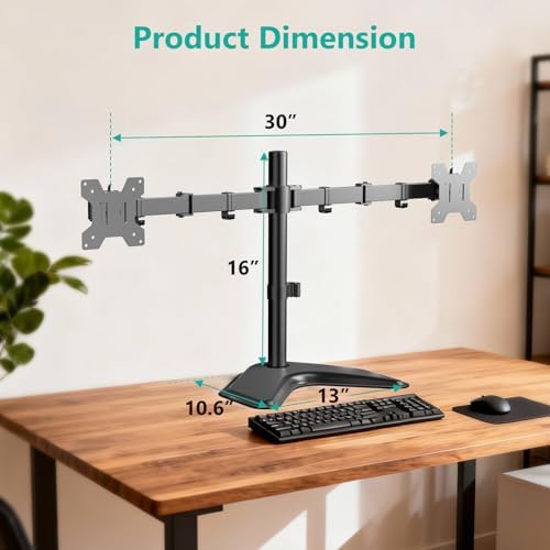 WALI Free Standing Dual Monitor Stand for 13-27 inch Screens,22 lbs per Arm - Image 4