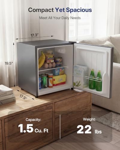 Upstreman 1.5 Cu.Ft All-Refrigerator Mini Fridge, Gray-CR16 - Image 2