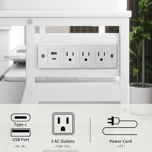 Natwind 3 Tier Printer Stand, 19.7"x15.7", with Charging Station,White - Image 5