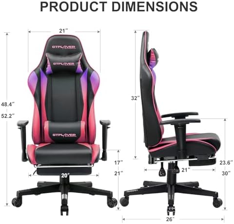 GTPLAYER Gaming Chair with Footrest, Ergonomic Computer Game Desk Chair, Reclining Gaming Chair Seat Height Adjustment, Swivel Rocker with Headrest and Lumbar (Colorful) - Image 2
