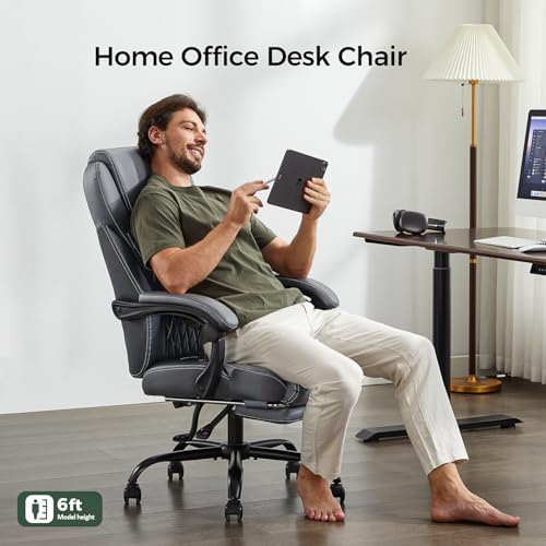 amseatec Big and Tall Office Chair with Footrest, Lumbar Support, Grey - Image 4