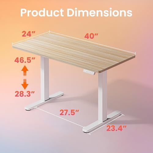 HUANUO 40x24 Inch Electric Standing Desk, Height Adjustable, Light Walnut - Image 3