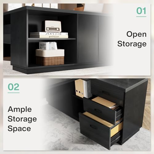 Tribesigns L-Shaped Executive Desk, 78-Inch Modern Office Desk with Drawers and Lateral File Cabinet, Large Bussiness Furniture with Storage Shelves, Workstation for Home Office (Grey + Black) - Image 6