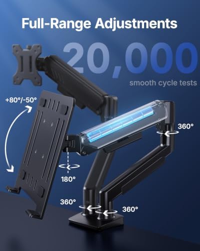 HUANUO Dual Monitor Arm with Laptop Tray, 13-32" Monitor, 17" Laptops - Image 4