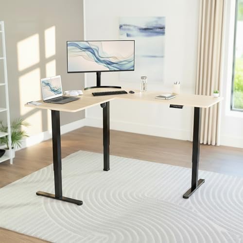 VIVO Light Wood 63 x 55 in Corner Standing Desk, DESK-E3CTBC - Image 2