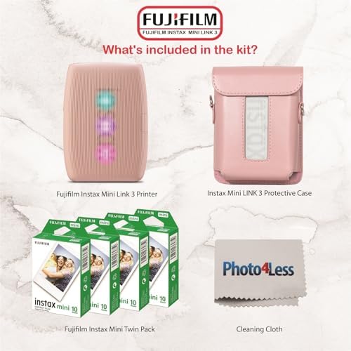 Fujifilm Instax Mini Link 3 Printer Bundle Instax Mini Film (40 Sheets), Instax Mini Link 3 Protective Case (Rose Pink) - Image 2