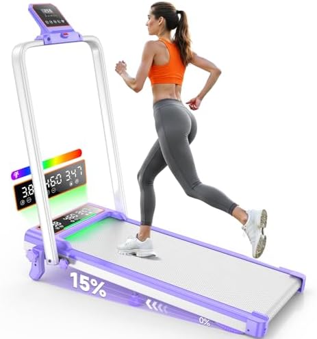 Folding Walking Pad with 15% Incline/RGB Light/Dual Screen Display, 3.5HP Treadmills for Home, Portable Walking Pad Treadmill with Handle Bar and 4 Adjustable Incline, 350lbs Capacity, Smart App by RayspaceMakesFitnessEasy