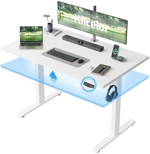 Klicelor 48 Inch Electric Standing Desk, Height Adjustable Office Desk, Sit Stand Up Computer Desk with Memory Preset, Two-Piece Desktop, White by Klicelor