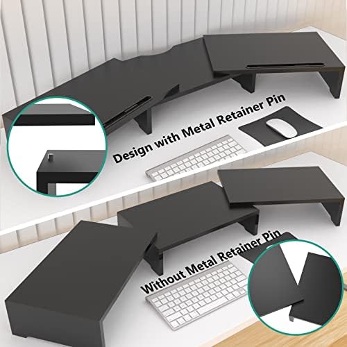 WALI Dual Monitor Stand Riser, 3 Shelf Laptop and Computer Monitor Stand with Phone Holder, Length and Angle Adjustable Desk Organizer (PTT007T-B), Black - Image 6