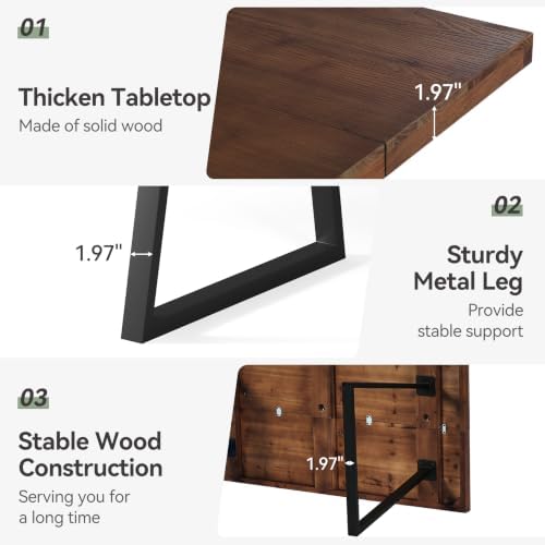 63" Industrial Executive Desk, Solid Wood Computer Laptop Desk with Strong Metal Legs, Study Writing Table Business Workstation for Home Office, Small Conference Table - Image 6