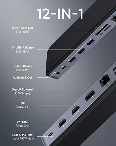 Baseus Laptop Docking Station, 4K Multitasking Docking Station with 2 HDMI+DP, PD, 3 USB-A, RJ45, Audio, TF/SD Card Reader, USB Hub Compatible for MacBook/Dell/HP/Surface/Lenovo - Image 2
