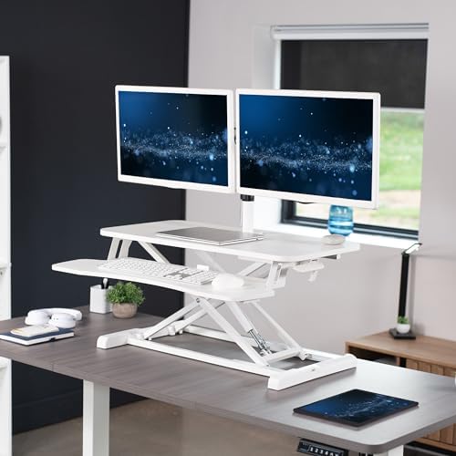 VIVO White 32 in Standing Desk Converter with Monitor Stand, DESK-V000K-M2W - Image 2