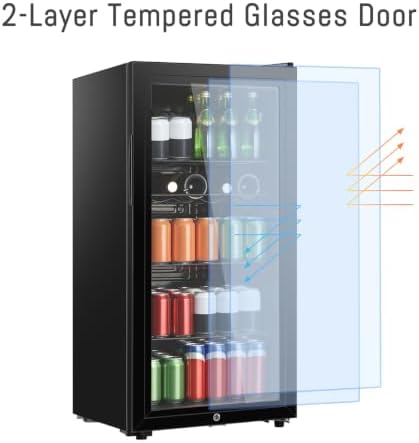 HAILANG Beverage Refrigerator, 4.5 Cu.Ft, Mini Fridge with Glass Door for Soda Beer, Freestanding Beverage Cooler for Office, Bar, Adjustable Shelving&Adjustable Foot - Image 3