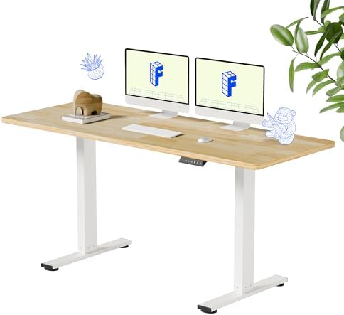 FLEXISPOT 63" x 24" Solid Wood Standing Desk, White Frame by Unknown