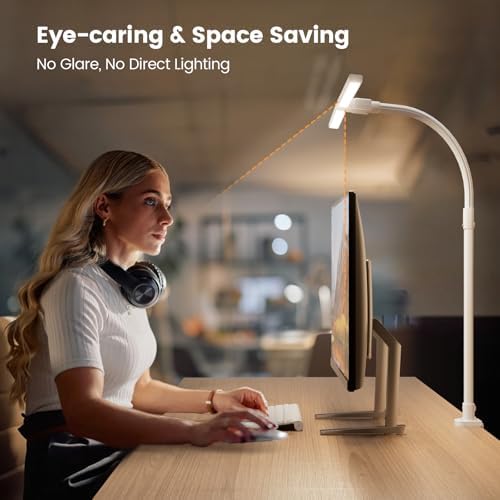 LED Desk Lamp - Bright Dimmable Computer Lamp, 24W Bendable Desk Light for Monitor Screen, Eye-Caring Tall Desktop Light for Task Home Office Work, White, Dual Head - Image 6