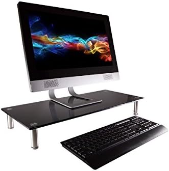 Monoprice Medium Multimedia Desktop Stand, Black Glass (27.6" x 12.2" x 3") - Stand & Riser, Laptop Stand, Desktop TV Stand, Dual Monitors w/ Height Adjustable Legs - Workstream Collection (116360), 25.6" x 11.0" - Image 2