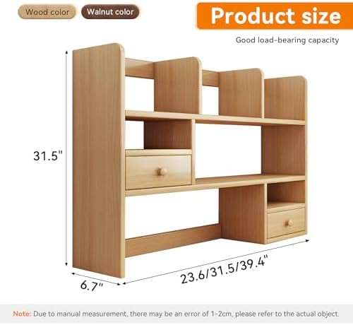 Desk Hutch, Wood Desktop Shelf Organizer with Cubby & Drawer for College Dorm Room, Office Desk Top Bookshelf for Storage - Image 2