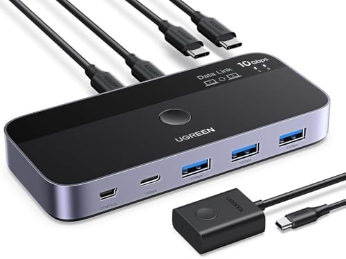 UGREEN 10 Gbps USB-C Switch Support File Sync & Cross-Screen Drag, USBC 3.2 Switch 2 Computers Share 4 USB 3.2 Gen 2 Ports, USB Switcher Selector Sharing Keyboard and Mouse with Controller by UGREEN