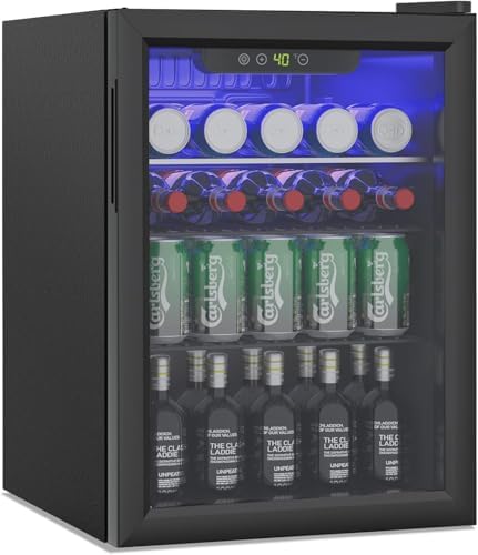 Erivess 105 Can Mini Fridge, Glass Door Beverage Refrigerator, 2.7 Cu.ft by Erivess