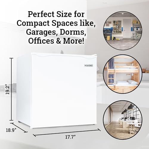 Igloo 1.6 Cu.Ft Mini Fridge with Freezer- Single Door Compact Refrigerator with Glass Shelves for Homes, Dorms & Offices- Keep Snacks, Drinks & Frozen Foods Cool with Temperature Control Fridge- White - Image 5