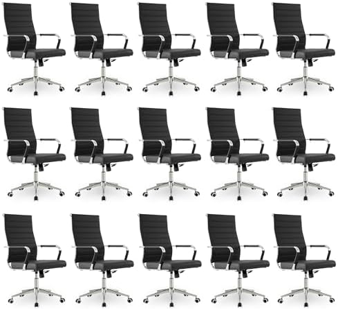 Okeysen Office Desk Chair, Ergonomic Leather Modern Conference Room Chairs, Executive Ribbed Height Adjustable Swivel Rolling Chair for Home Office Set of 15. (Black) by Lepdep