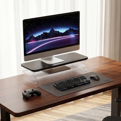 Fenge 23.6" Monitor Stand with Clear Acrylic Legs, Black - Image 2
