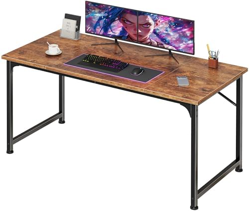 PRAISUN 47 Inch Computer Desk, Office Desk, Spacious Desktop, Rustic Brown by PRAISUN